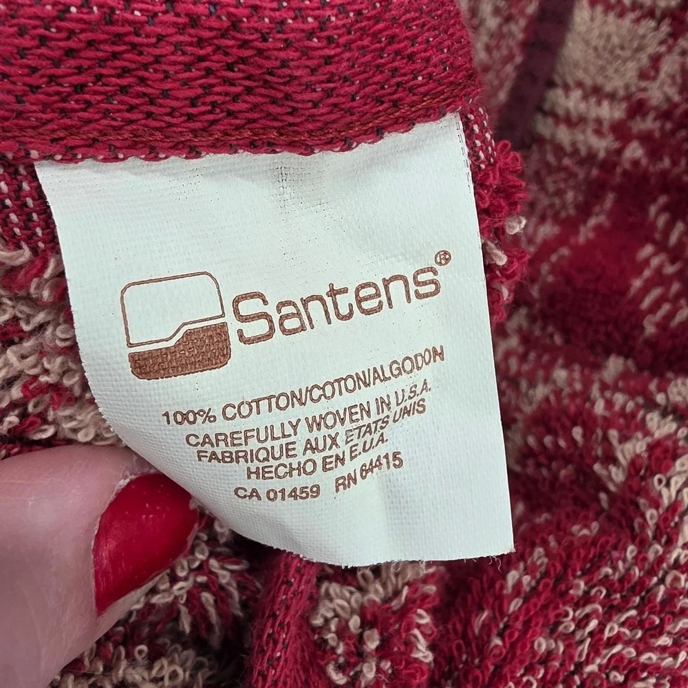 Vintage Santens Plaid Christmas Deer‎ Trees Red Tan Jacquard Bath Towel Cotton